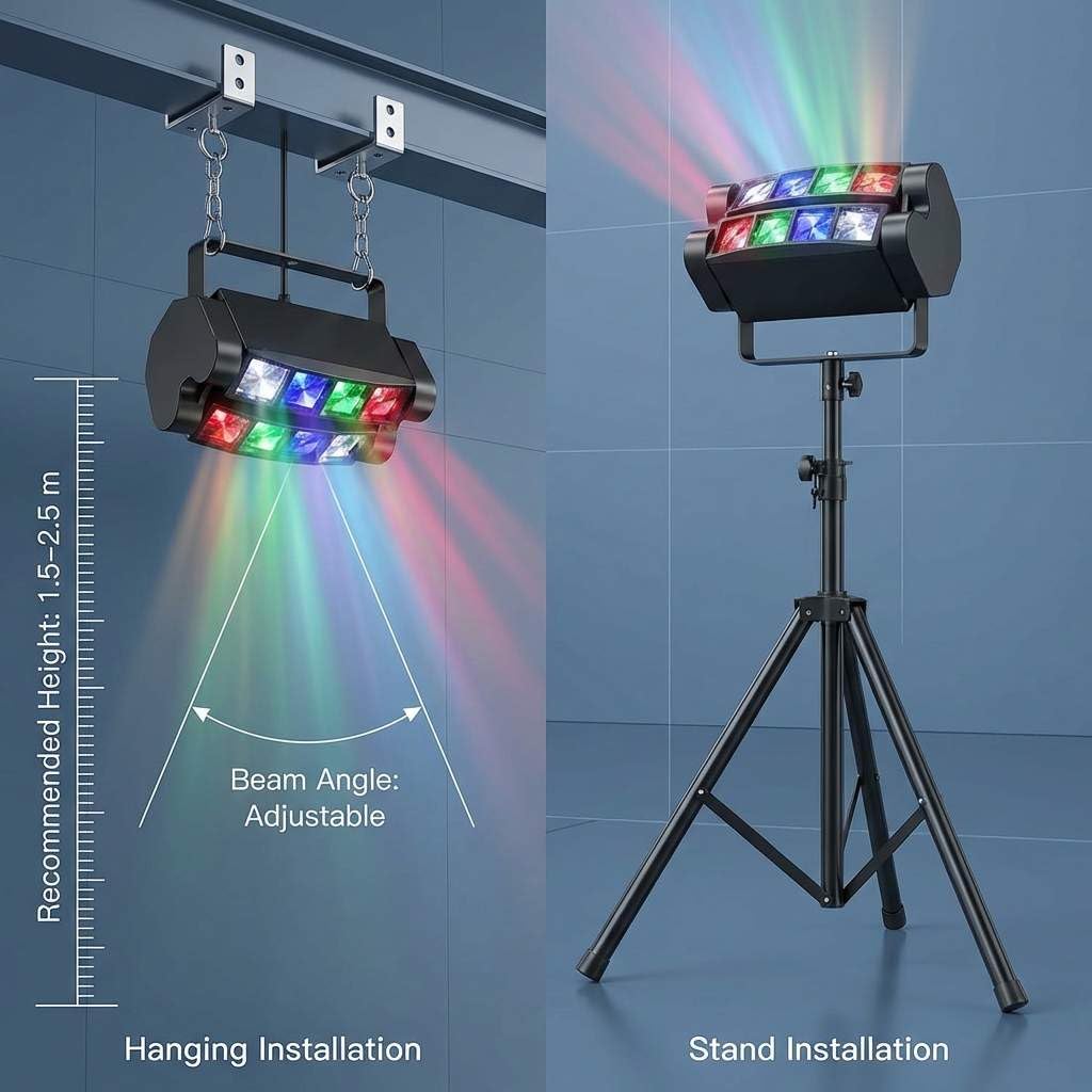 QWORK Spider, luci da DJ a testa mobile, 8 x 3 W RGBW, fascio di luce a 540 gradi, asse XY con 4 modalità di illuminazione, DMX512 attivata dal suono, per discoteca, karaoke, feste, palcoscenico