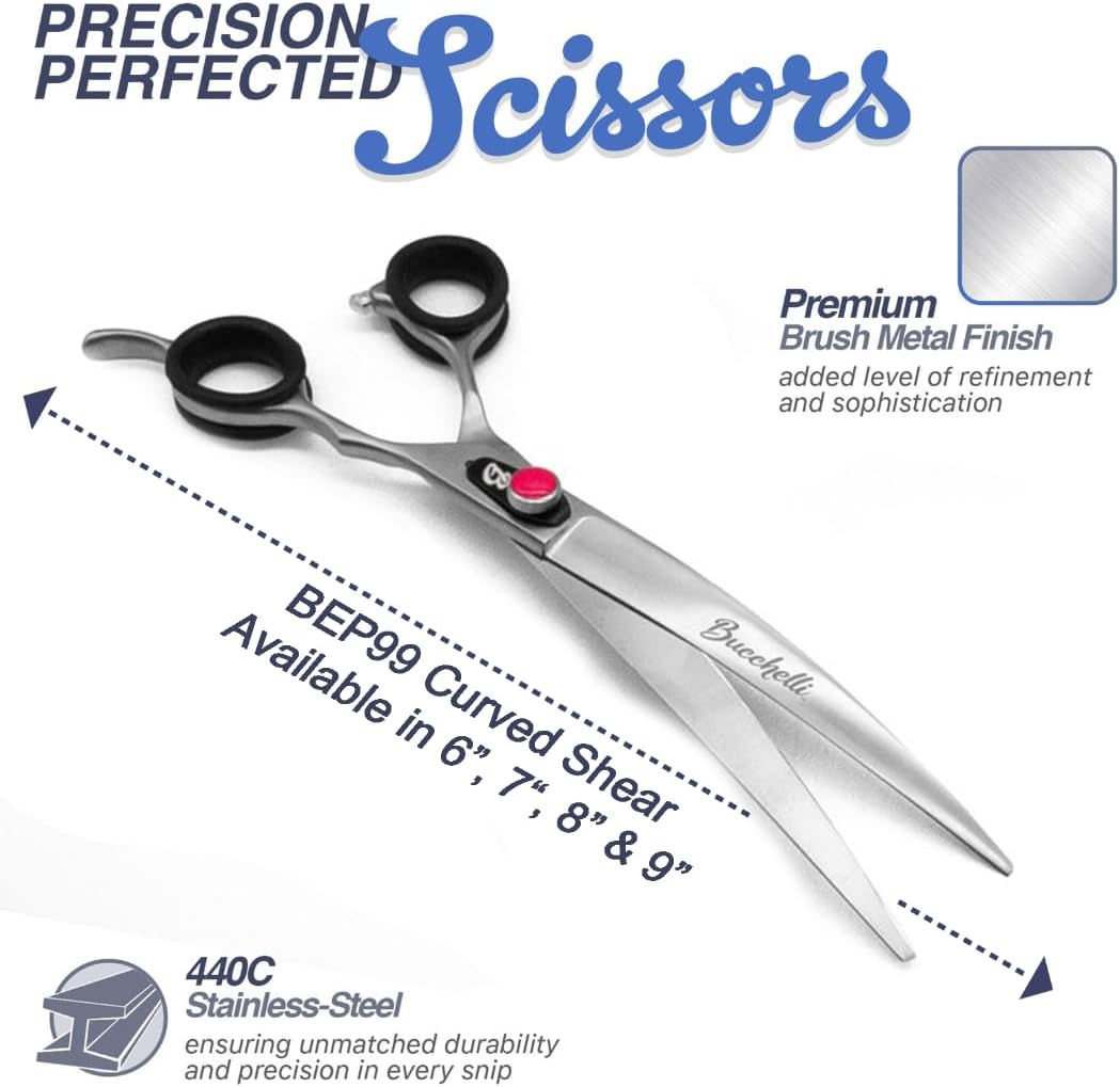 6 Inch Curved Dog Grooming Scissors - 440C Stainless Steel Professional Groomer Tool for Dogs and Cats (Curved 6 Inch)