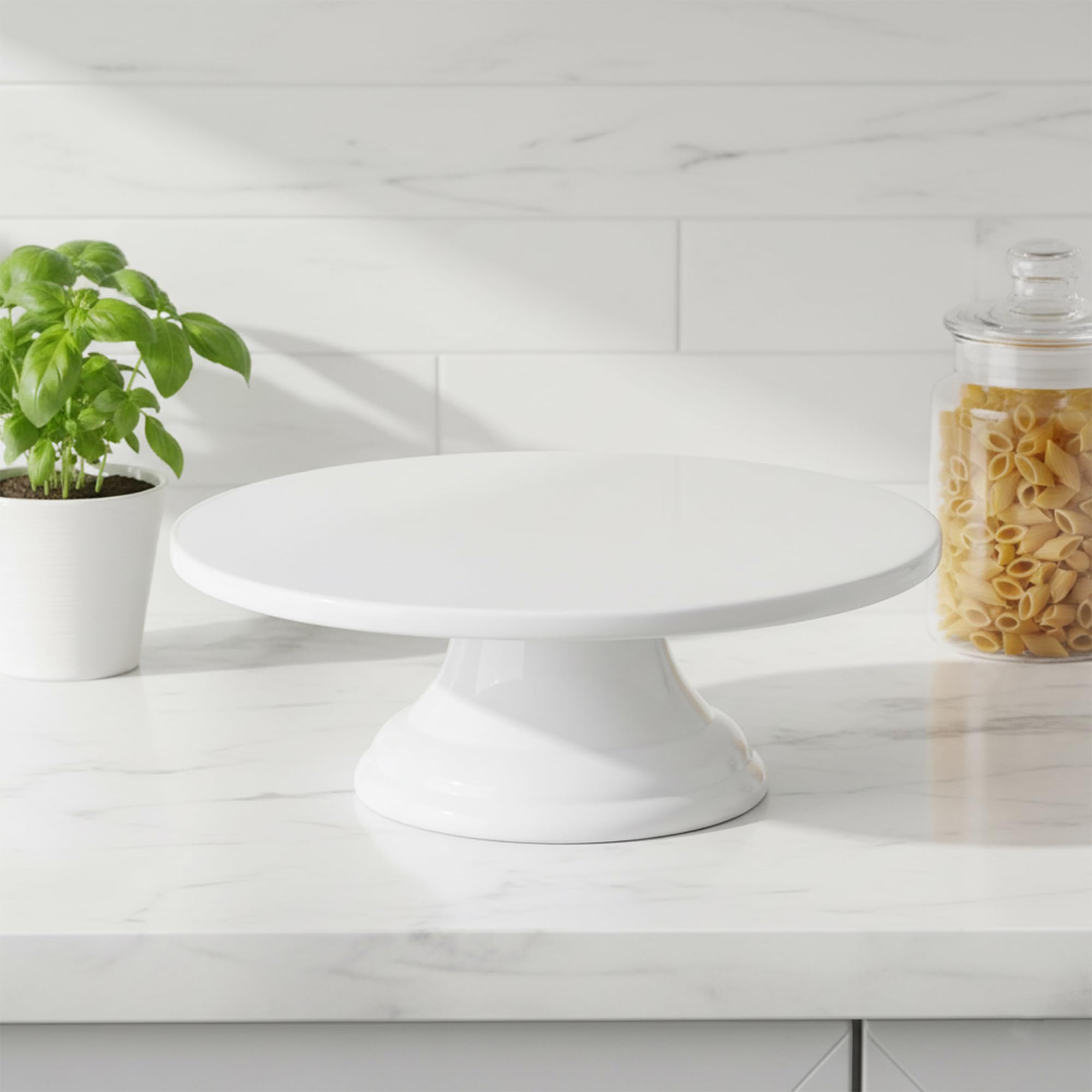 fanquare Porcelanowy stojak na ciasto, biały, okrągły talerz na ciasto, vintage, stojak do serwowania deserów na rocznicę, przyjęcie urodzinowe, 25 cm