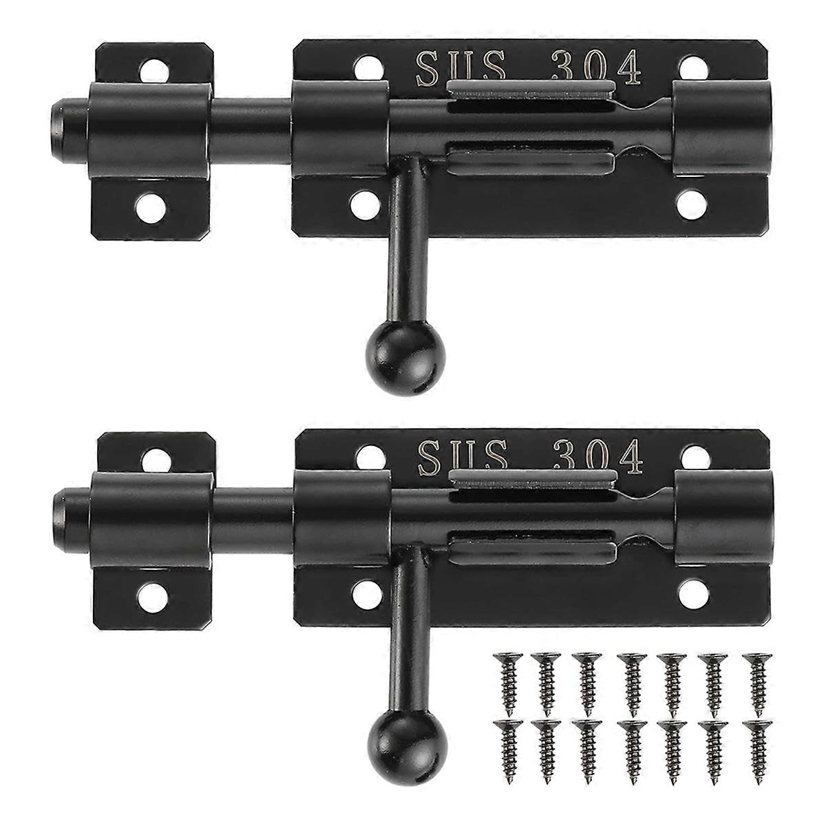 Joyhappst Image Color Barrels Bolt Door Latch With Padlock Hole, 304 Stainless Steel Slide Door Lock, 4 Inch Matte Black, 2 Pack