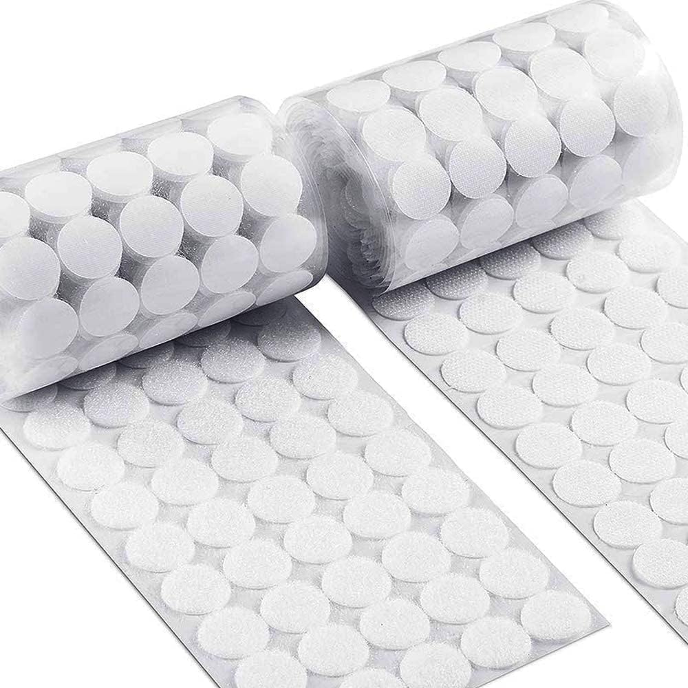 Self Adhesive Dots, 0.59" Hook and Loop Circles, 300 Pcs Round Fasteners with Strong Adhesive Backing, Waterproof Nylon for Classroom, Office &amp; Home (White)