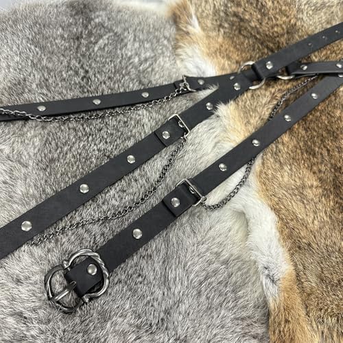 Image of HiiFeuer Medieval DIY Faux Leather Metal Chain Belt, Vintage Adjustable Thin Belt For Women, Retro Skinny Belt For Dresses