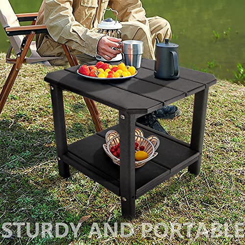 Hidrosil Double Adirondack Side Table, Weatherproof Outdoor End Table With Shelf For Balcony, Patio, Garden, Beach And More, Black #TOP1