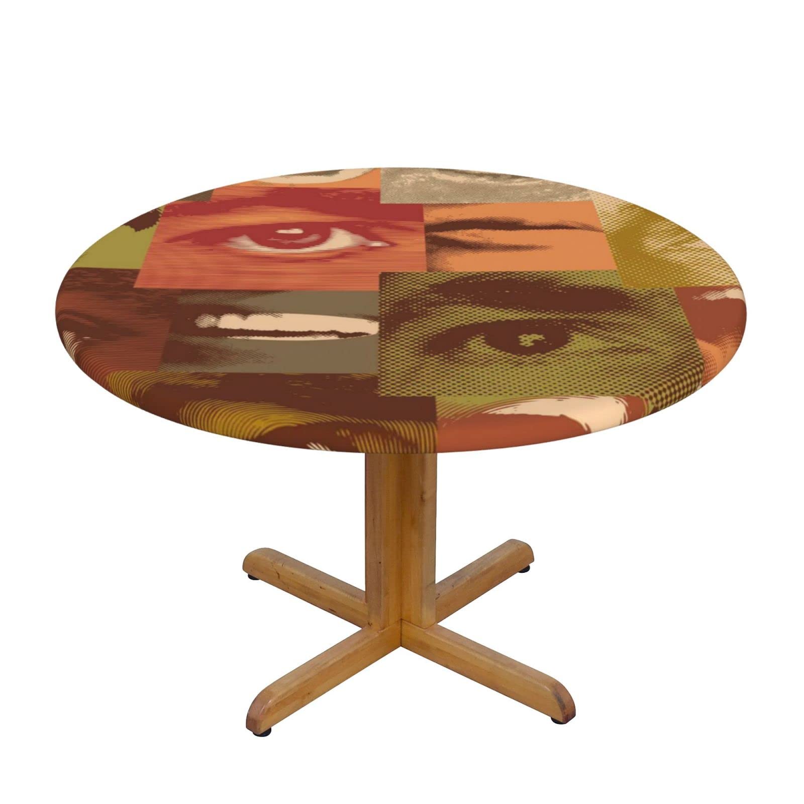 Lsjuee Round Fitted Tablecloth 40-44in Elastic Edged Table Cloth for Kitchen Dining Party Home Decor - Abstract Eyes Mouths Men