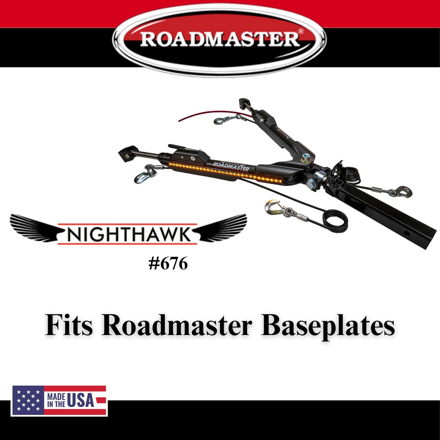 Roadmaster 676 Nighthawk Tow Bar fits Roadmaster Baseplates | Hauls Up to 8,000 lbs | Non-Binding Design | Multi-Functional LEDs | Proudly Made in The USA - Image 2