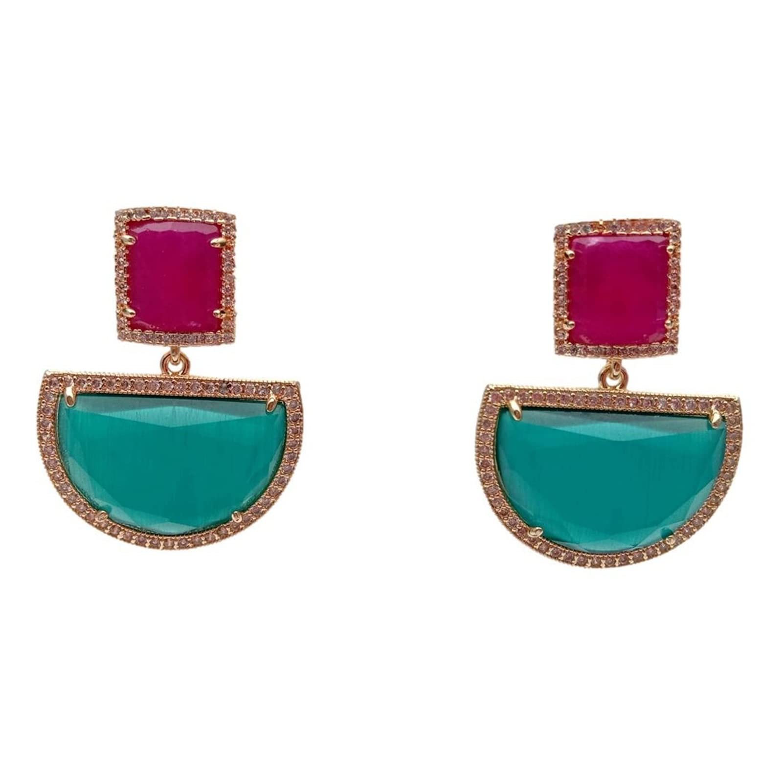 WXKAGF Joyería de Moda semicírculo Ojo Verde Fucsia rectángulo Pendientes Colgantes joyería de Moda geométrica Pendientes de Gama Alta