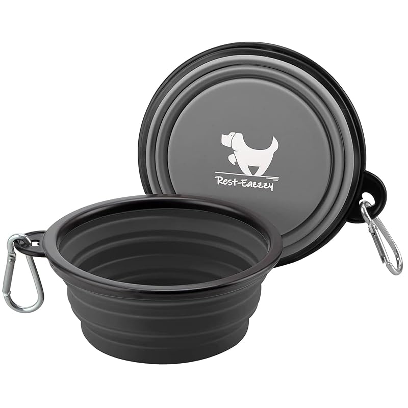 Tigelas dobráveis para viagem para cães Rest-Eazzzy em TPE ajustável, cinza e preta, Grande (Large), pacote com 2