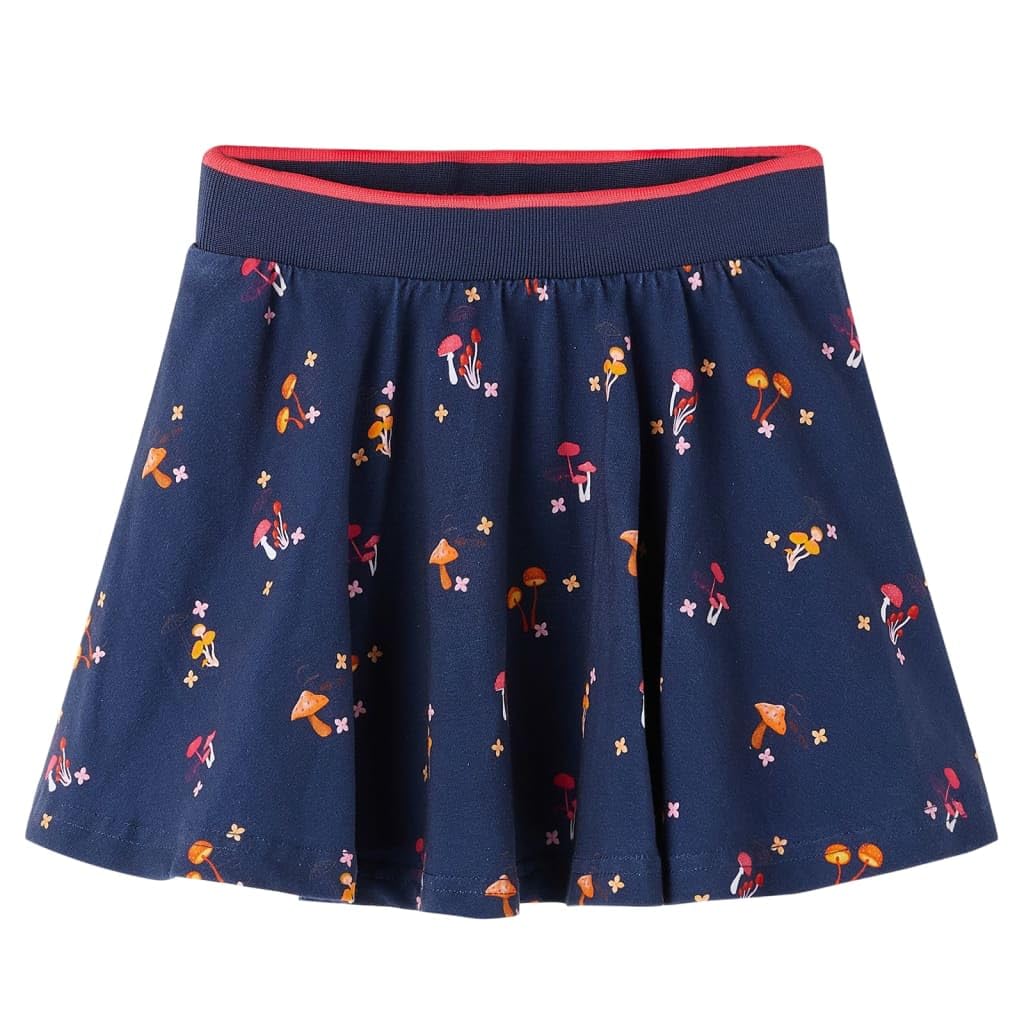 Gonna per bambini blu navy, motivo fungo, in morbido cotone, elastan, elastico in vita, pieghe plissettate, per anni, lavabile in lavatrice
