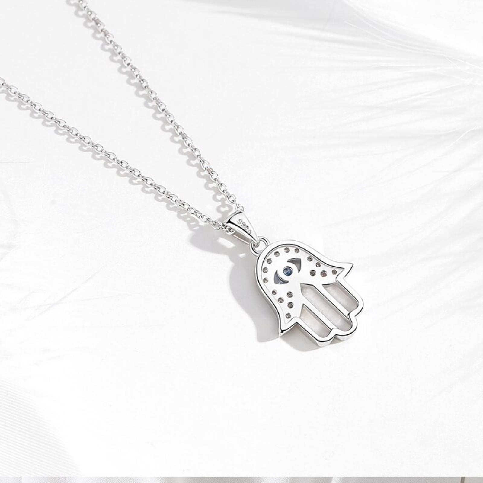 Collar con colgante de mano de ojo malvado para mujer, joyería turca de Plata de Ley 925 de cristal, cadena de eslabones hueca para clavícula