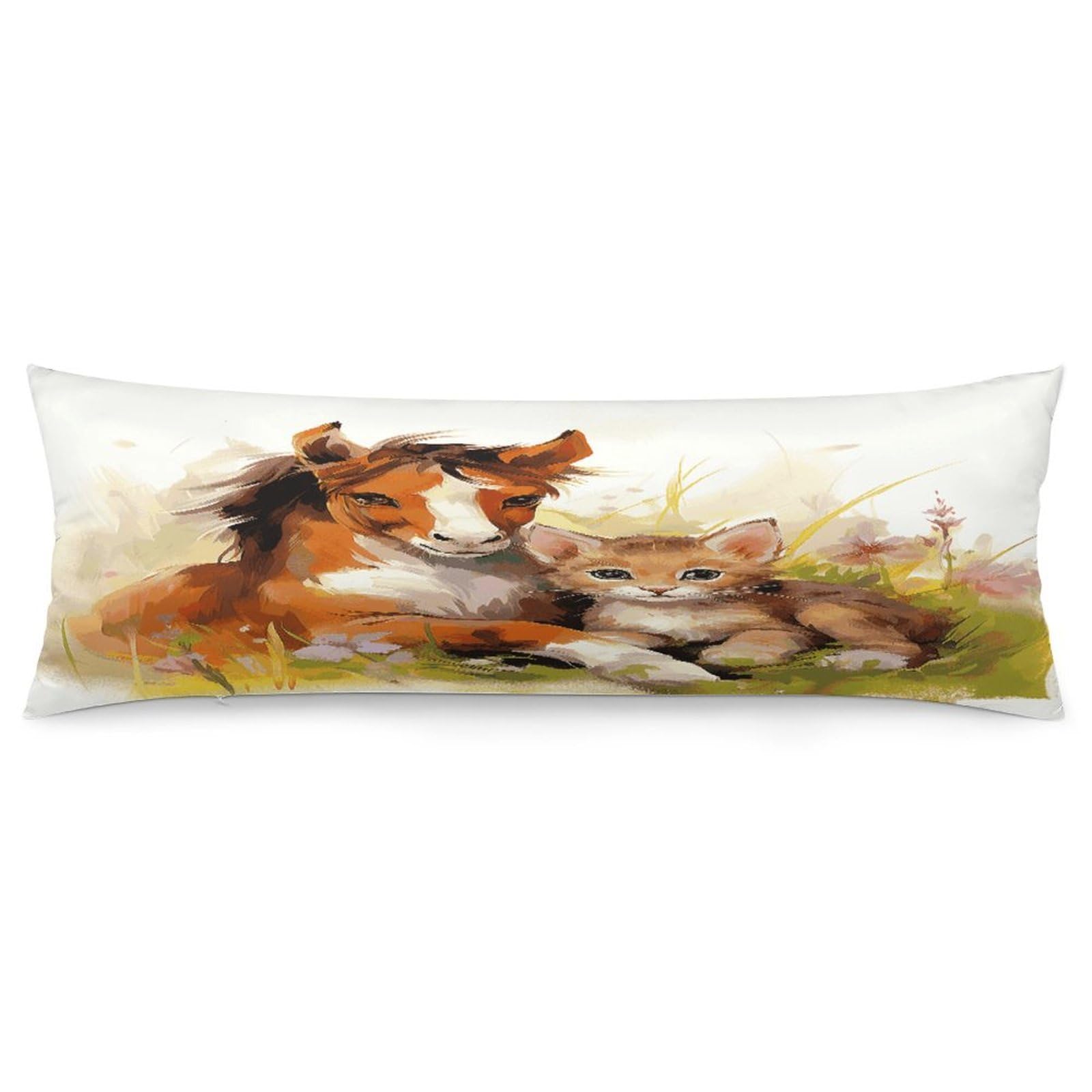 Cute Horse and Cat Body Pillow Cover Soft Full Long Pillow Cover Decorative Large Pillow Case Cozy Body Pillow Pillowcase Pillow Shams for Bed Sofa Couch Room Decor 18.9 X 53 Inch