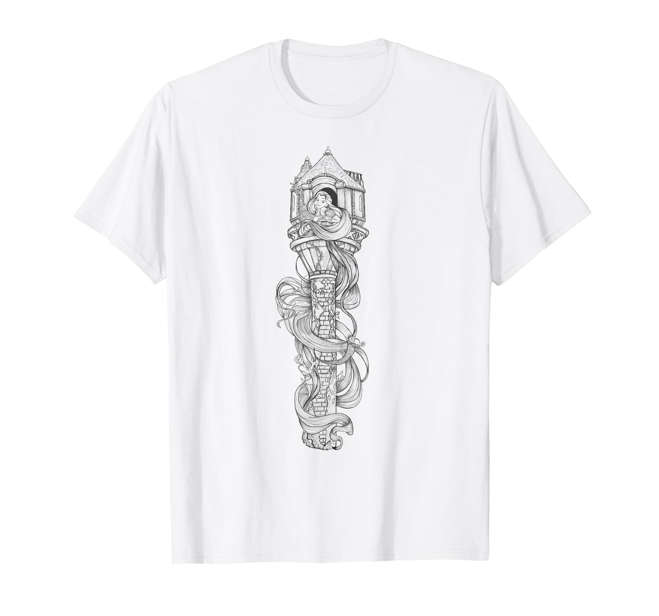 Tangled Rapunzel Tower Outlined Sketch T-Shirt