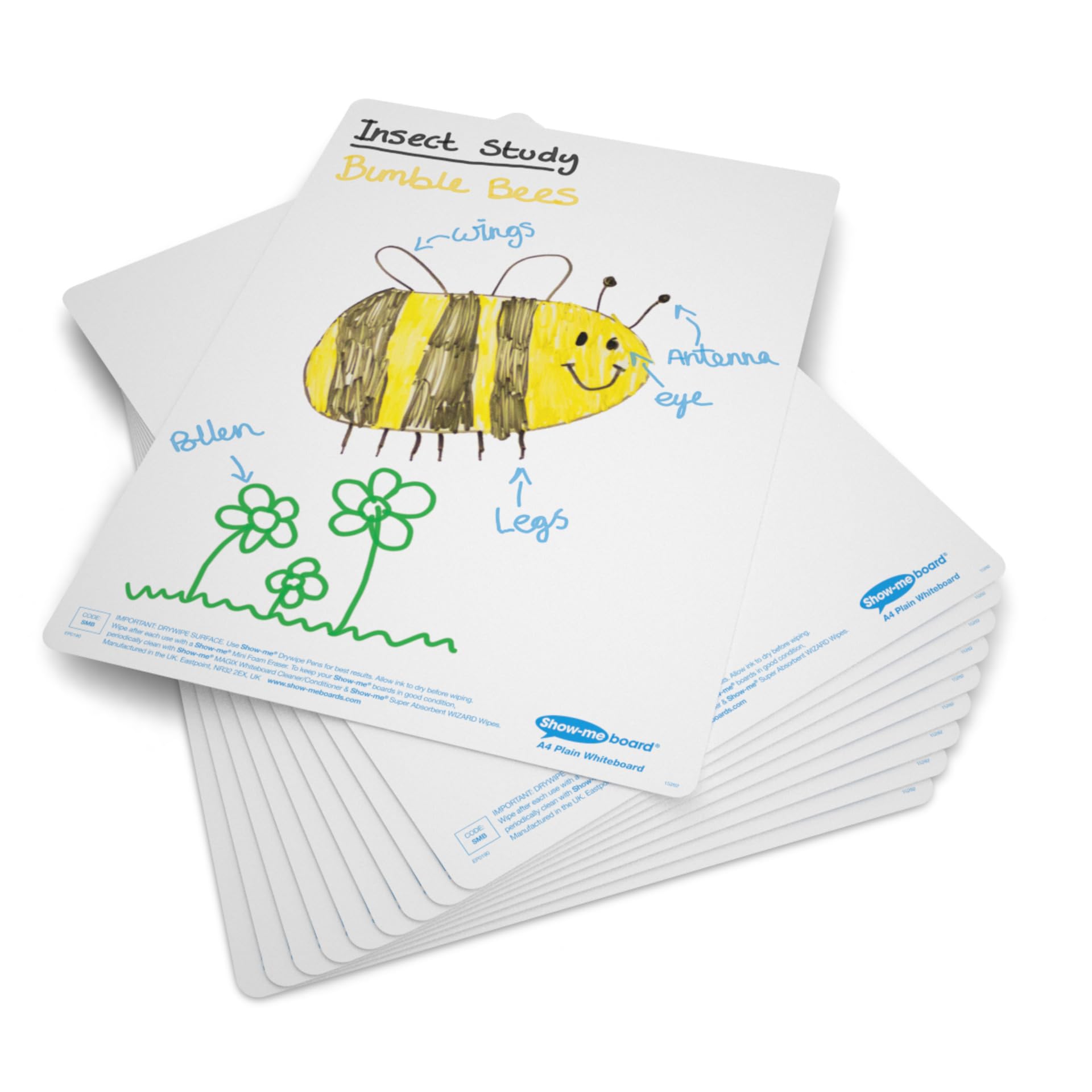 Show-me A4 Double-Sided Drywipe Whiteboards – Pack of 10 – Plain, Lightweight & Durable – Ideal for Classroom & Student Use – Includes Free Teacher Resource Booklet
