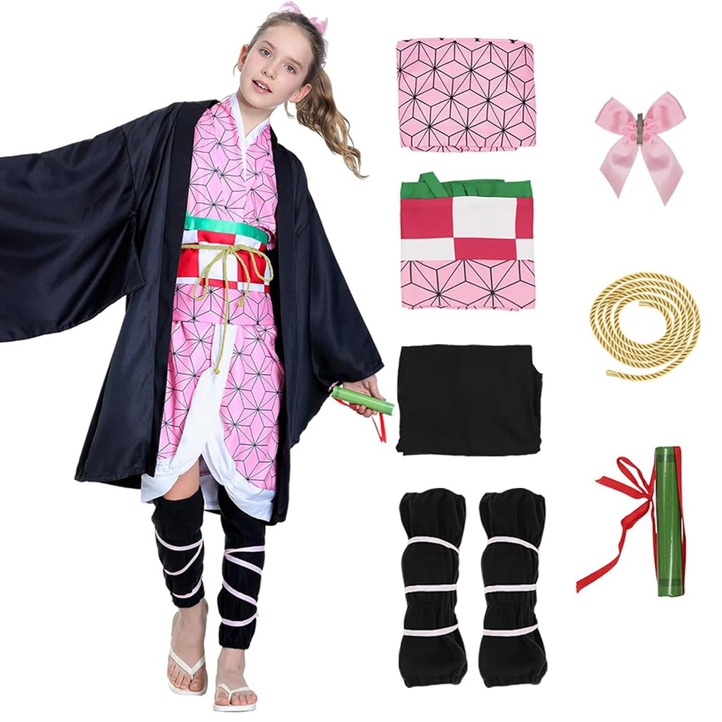 PATPAT® Nezuko Kimono Costume, Demon Slayer Cosplay Outfit For Girls, Full Set With Black Robe & Authentic Pink Kimono, Comfortable Fabric, Ideal For Halloween & Anime Events, 120cm (B0CS38P9TW) Amazon Price History, Amazon Price Tracker