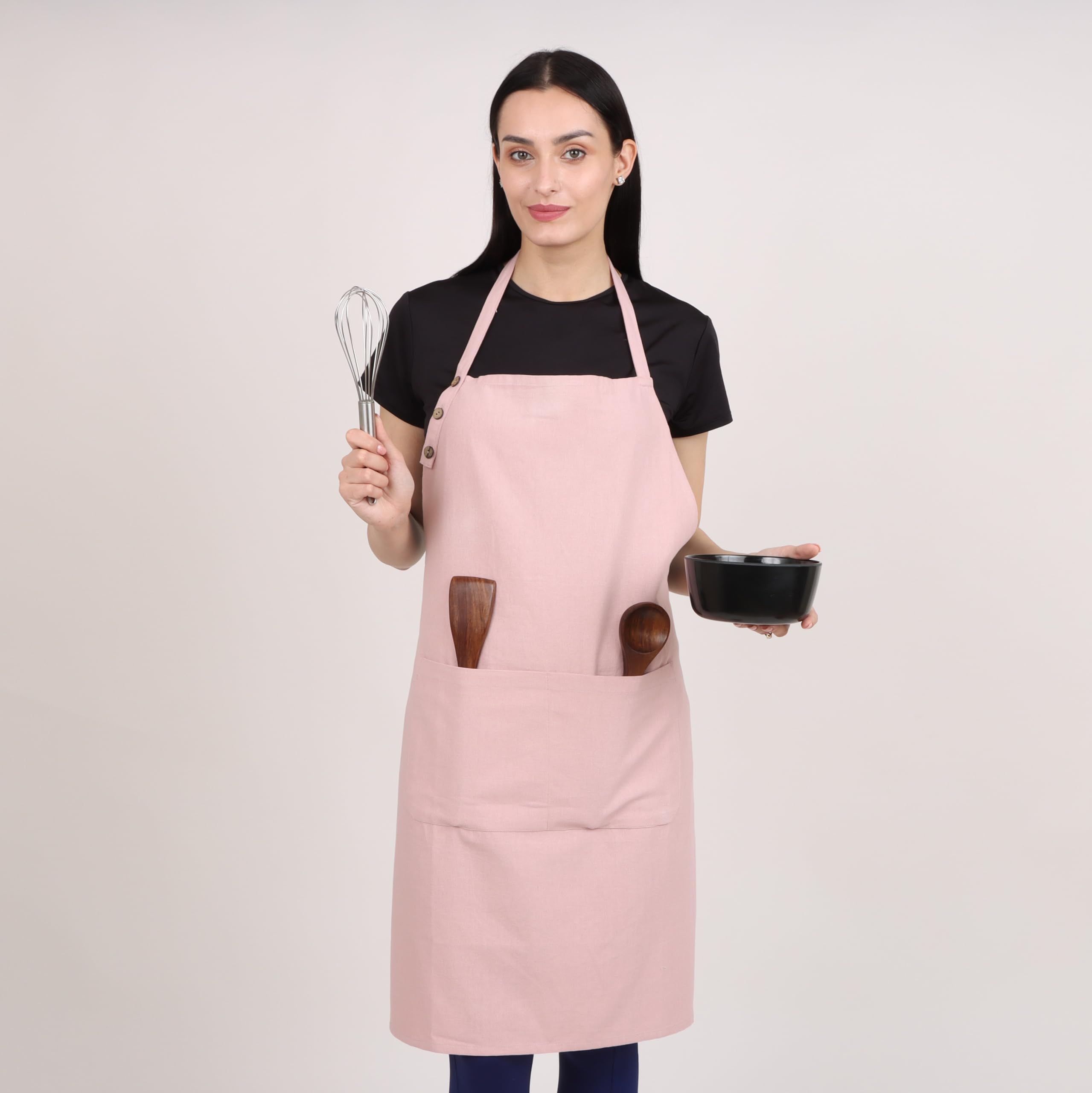 Delantal de cocina de algodón resistente a las gotas de agua con delantales ajustables para mujer con bolsillos, 8 opciones de color para cocinar