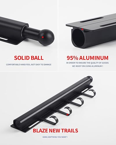 Miniatura 5 de Barra de valet de 12 pulgadas para armarios Barra de valet extraíble para armario Deslizante en negro Barra de colgar extraíble para ropa con 4