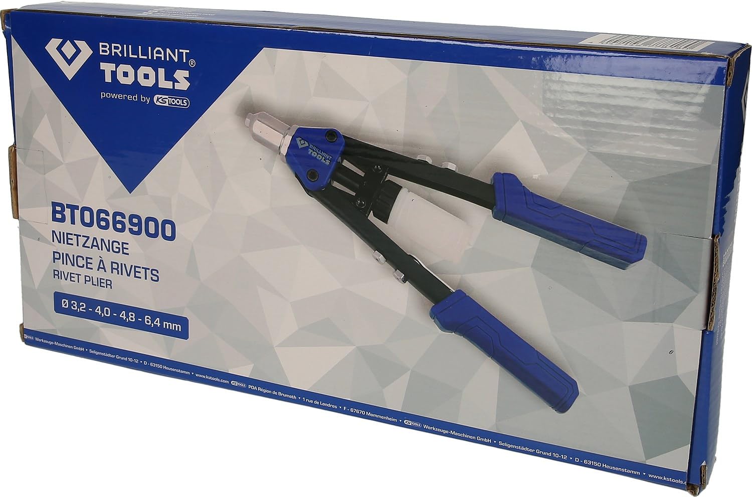 BRILLIANT TOOLS BT066900 Rivettatrice manuale per rivetti con Ø 3,2-4,0-4,8-6,4 mm [Powered by KS TOOLS]