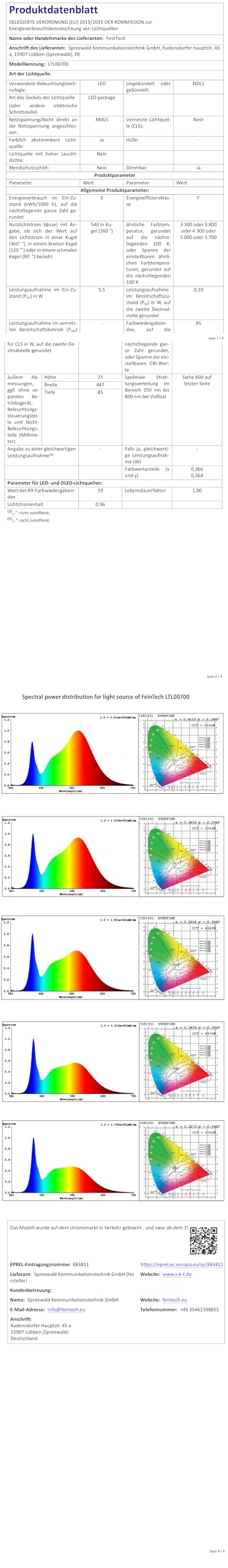 FeinTech LTL00700 Lampada per Computer Monitor LED con morsetto dimmerabile USB