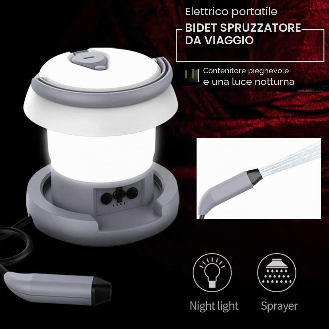 Bidet Elettrico Portatile da Campeggio Ricaricabile Con Luce, Lanterna, per Disabilità, Ospedali, Anziani, Bambini, Escursionismo, Pesca (2 in 1 +