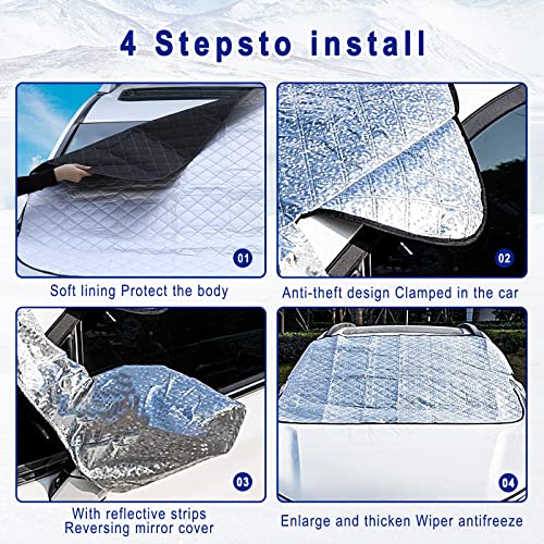 Image of Miytsya Windshield Snow Ice Cover Winter Frost Cover for Car Wind-Proof Magnetic Edge Keeps Ice Snow Frost Off Fits Most Vehicle Silver #4 (57 inch*47 inch)