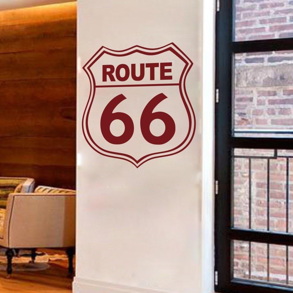 US Historic Route 66 Sign Wall Vinyl Wall Art Decal Removable Wall Decal For Living Room (Small,Dark Red)