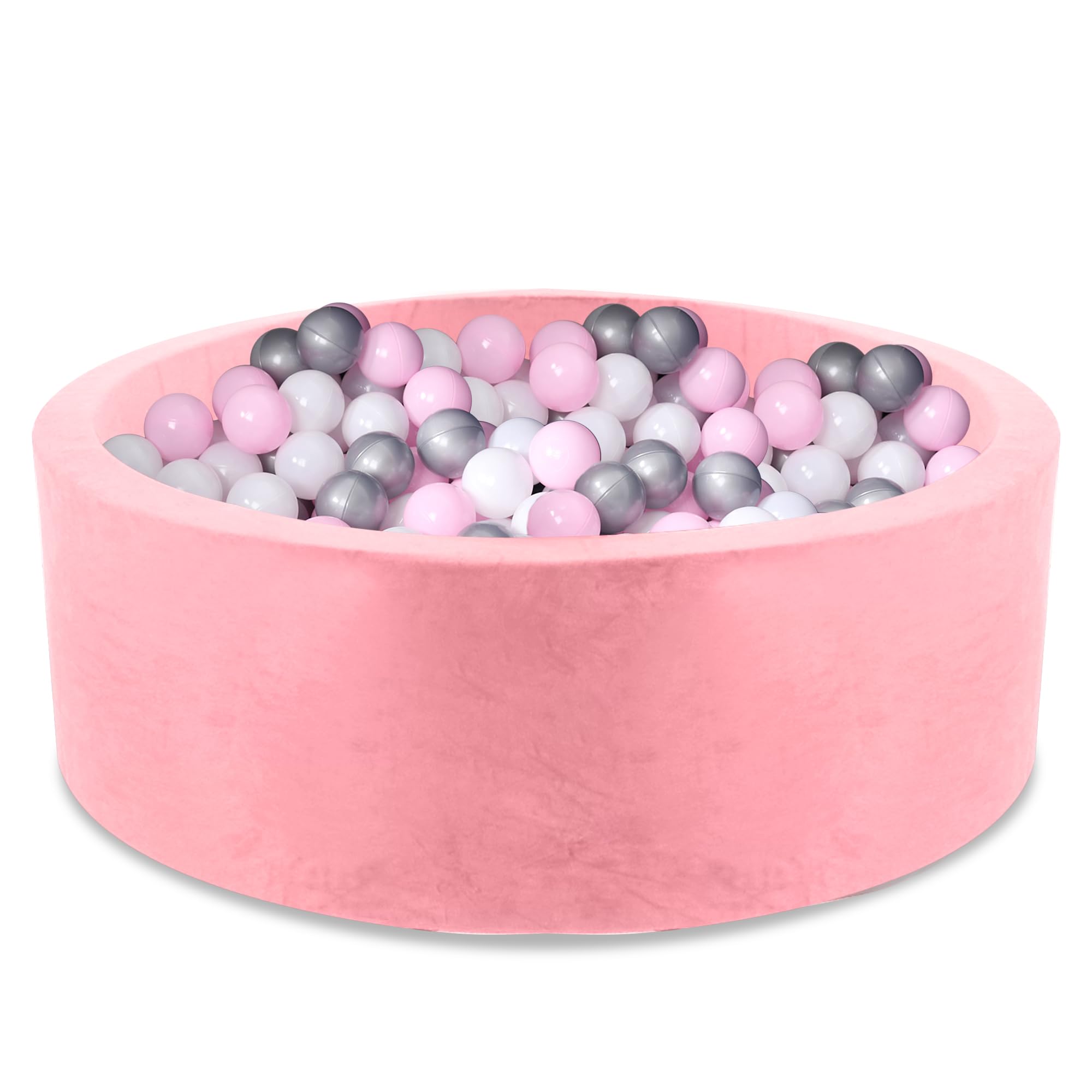 Little Nation Foam Ball Pit Deluxe – 90 cm Round Ball Pit for Baby & Toddlers, Soft Play Set & Baby Playpen with Removable Microsuede Cover, Machine Washable (Pink)