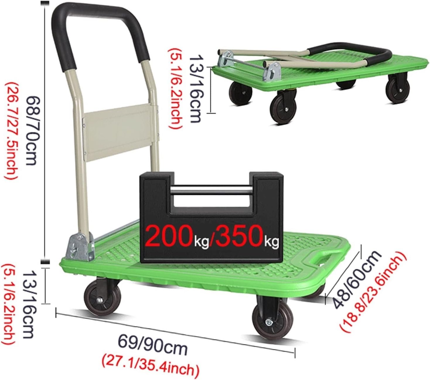 Handwagen, multifunktionaler Plattformwagen auf Rädern, mit klappbarem Metallgriff, offener Plattform, für den Umzugswagen von Buchhandlungen und Restaurants