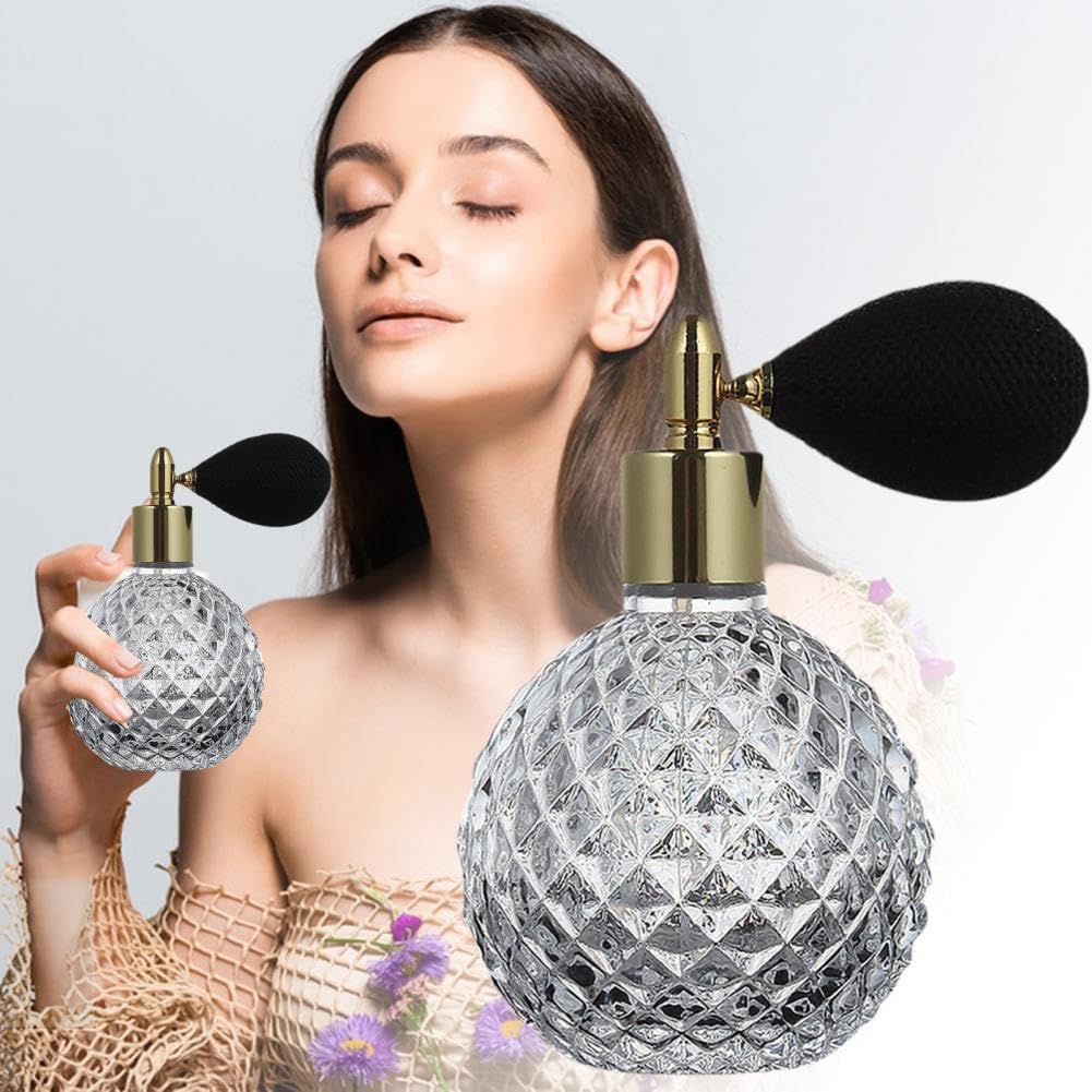 1pcs 100ml Vintage Perfume Bottle Short Spray Atomizer Refillable Empty Glass (Gray)