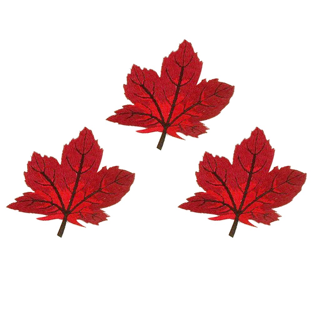 XUNHUI Maple Leaf Patch Sticker Garment Clothing Applique Accessory Fabric Sticker Patches Embroidered Iron on Patch Red 3 Pieces 2.8"X3"