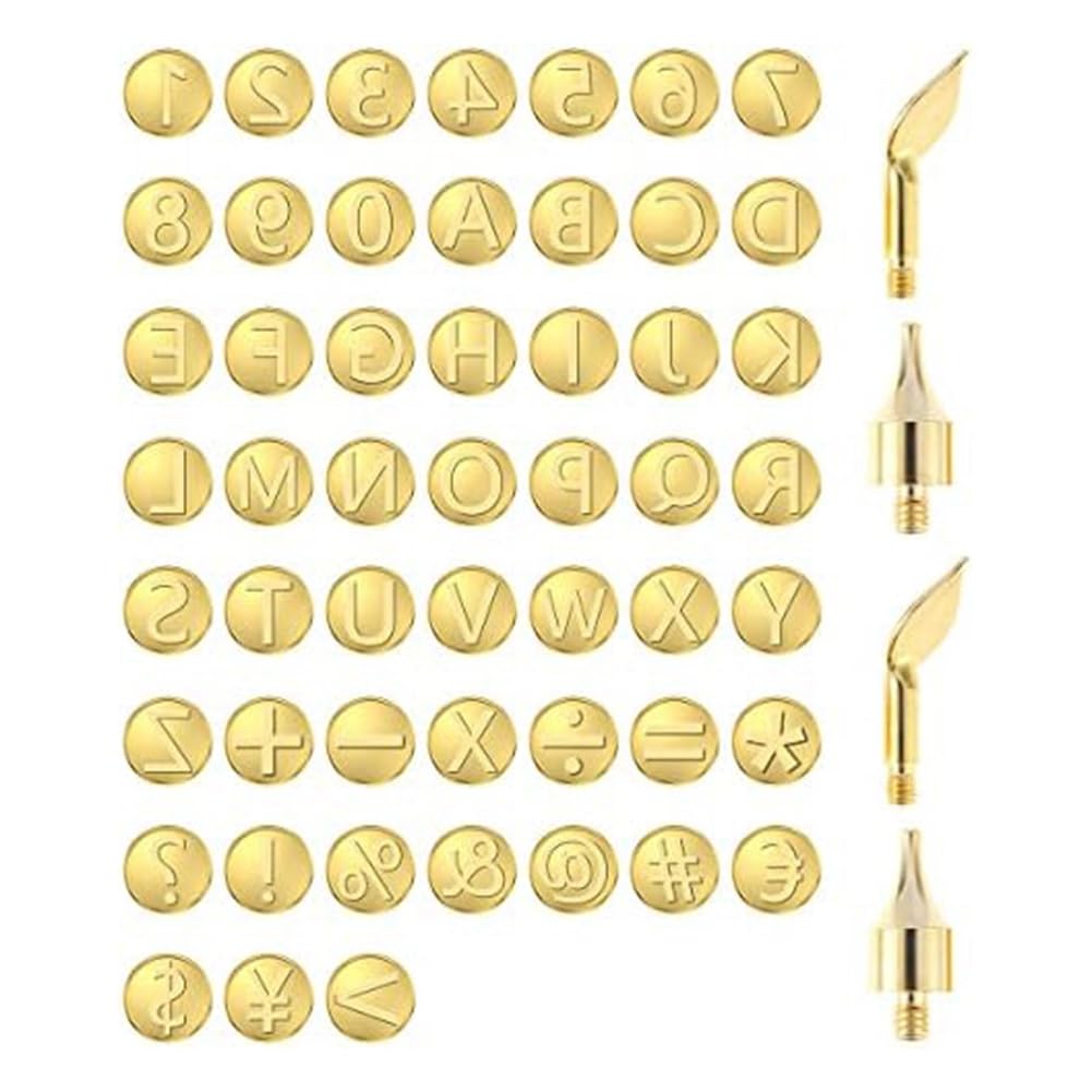 Laugherer Gold 56 Pcs Wood Burning Tip Set Letter Wood Burning Tool Including Alphabet For Diy Embossing Carving Craft Wood Burning