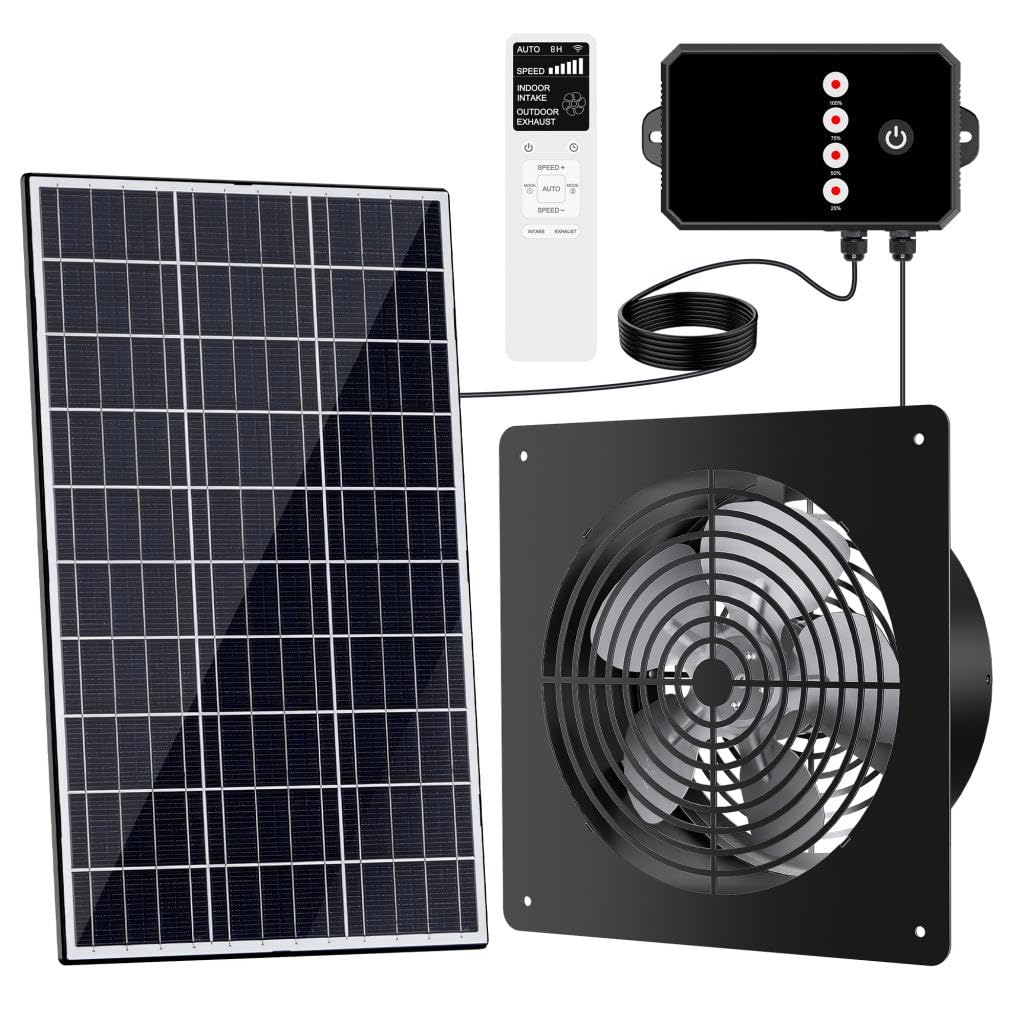 Kit de ventilador de escape alimentado por energía solar, ventilador de ventilación de panel solar de 15 W con control remoto, ventilador solar impermeable para gallinero, cobertizos y casas
