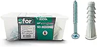 Sfor - Kit Bucha 8mm SD com Aba e Parafuso Madeira Philips 4,8x50mm - 120 peças (60 buchas + 60 parafusos) - Fixação para Concreto e Bases Maciças - Caixa Profissional