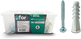 Sfor - Kit Bucha 8mm SD com Aba e Parafuso Madeira Philips 4,8x50mm - 120 peças (60 buchas + 60 parafusos) - Fixação para Concreto e Bases Maciças - Caixa Profissional