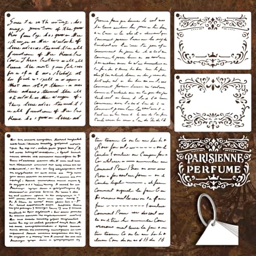 GOMAKERER 6 feuille de Pochoirs D'Écriture Française pour la Peinture Pochoirs D'Écriture Française Vintage 2 taille Modèles de Dessin Gabarits en...