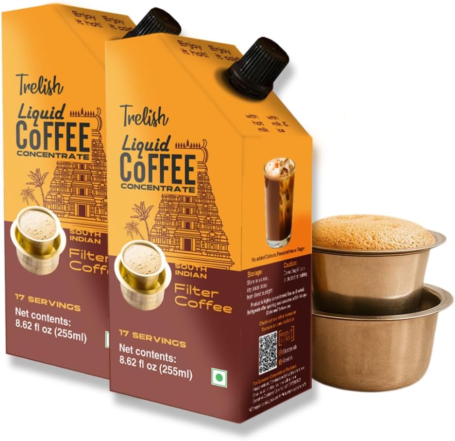 Trelish Coffee Concentrate - South Indian Filter, 255ml Pouch - Pack of 2| Coffee decoction| Perfect for authentic South Indian filter coffee,coffee decoction,Sugar Free, No Refrigeration, Travel Friendly