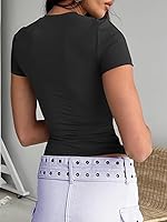 Vista 5 de Trendy Queen Camisetas básicas para mujer, cuello redondo, manga corta, lindas camisetas de verano, ajustadas, ropa Y2K