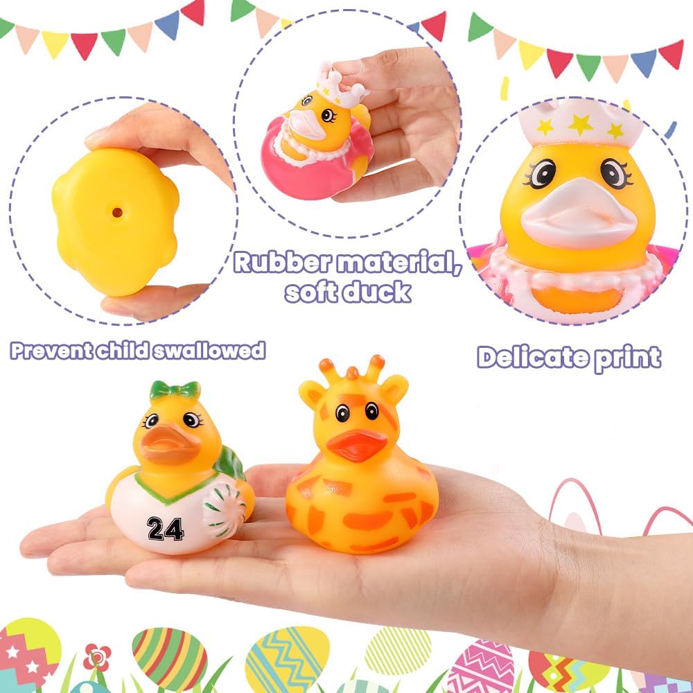JOICEE 24 Pcs Easter Eggs with Rubber Ducks for Kids, Variety Bunny Duckies Assorted Baby Bath Floater Duck Toys for Boys Girls Easter Basket Stuffers Birthday Gifts Party Favors