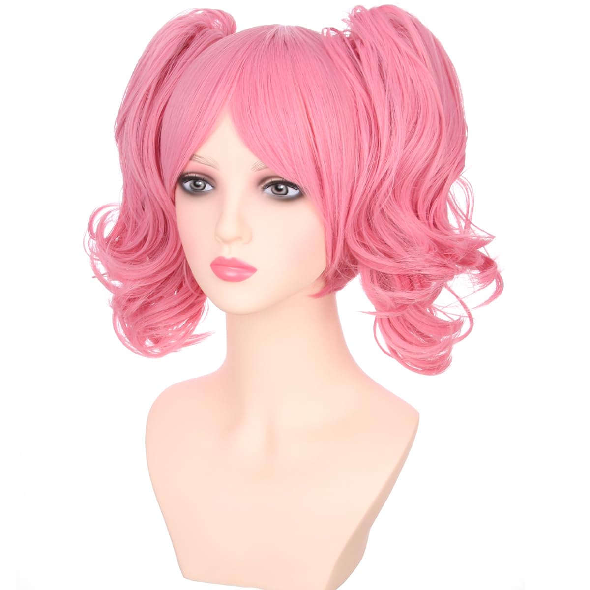 PATTNIUM Kids Pink Wig Short Ponytails Wig Girls Pink Wig Include 2 Detachable Buns with Clips Synthetic Cosplay Costume Wig