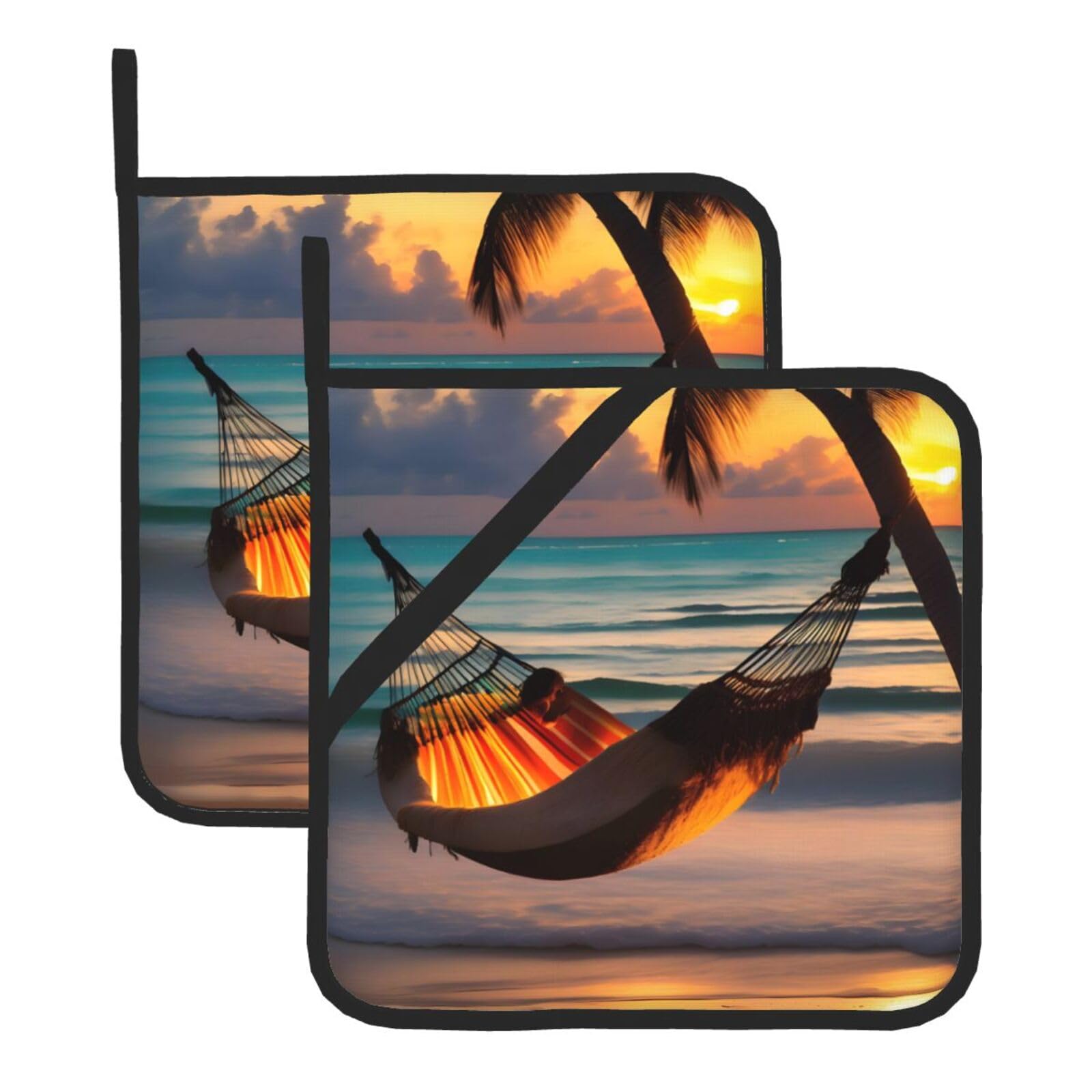 Sunset beach hammock Square Heat Resistant Trivet Set Thick and Durable for Baking Barbecue Cookware Oven