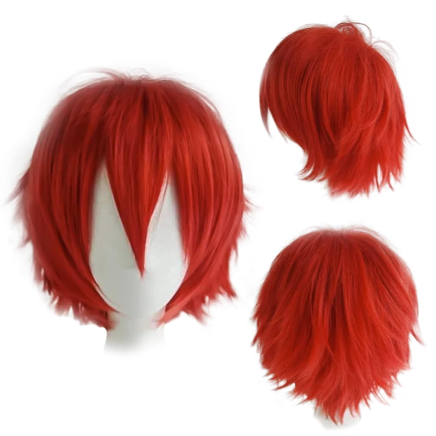 Gairyan Short Red Wig Cosplay Wig Unisex Anime Costume