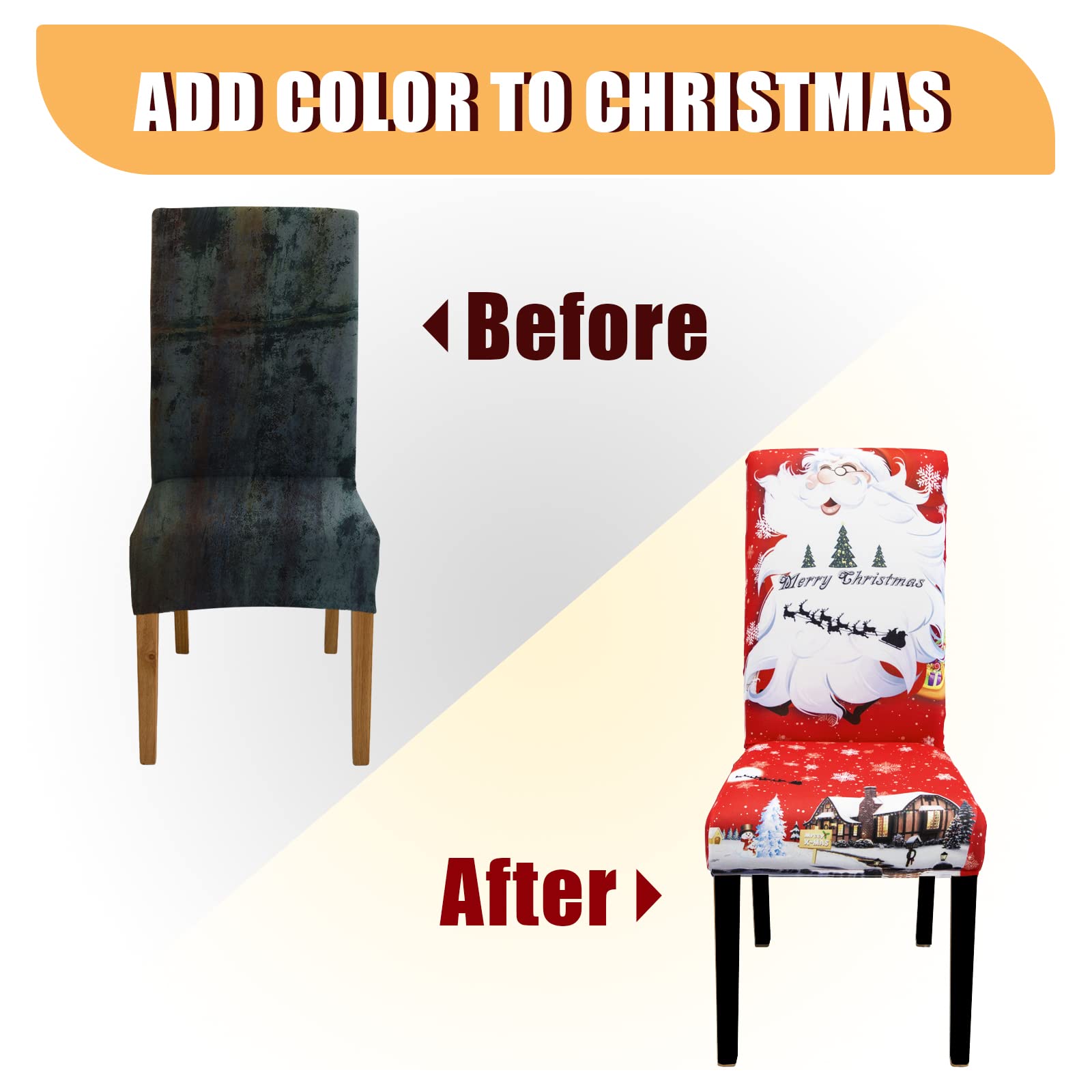 Jaotto Coprisedie Natalizie 6 Pezzi Coprisedia Elasticizzati con Schienale Fodere Coprisedie Universale per Sala da Pranzo Cucina Natale Coprisedia Lavabile Coperture per Sedie,Rosso/Babbo