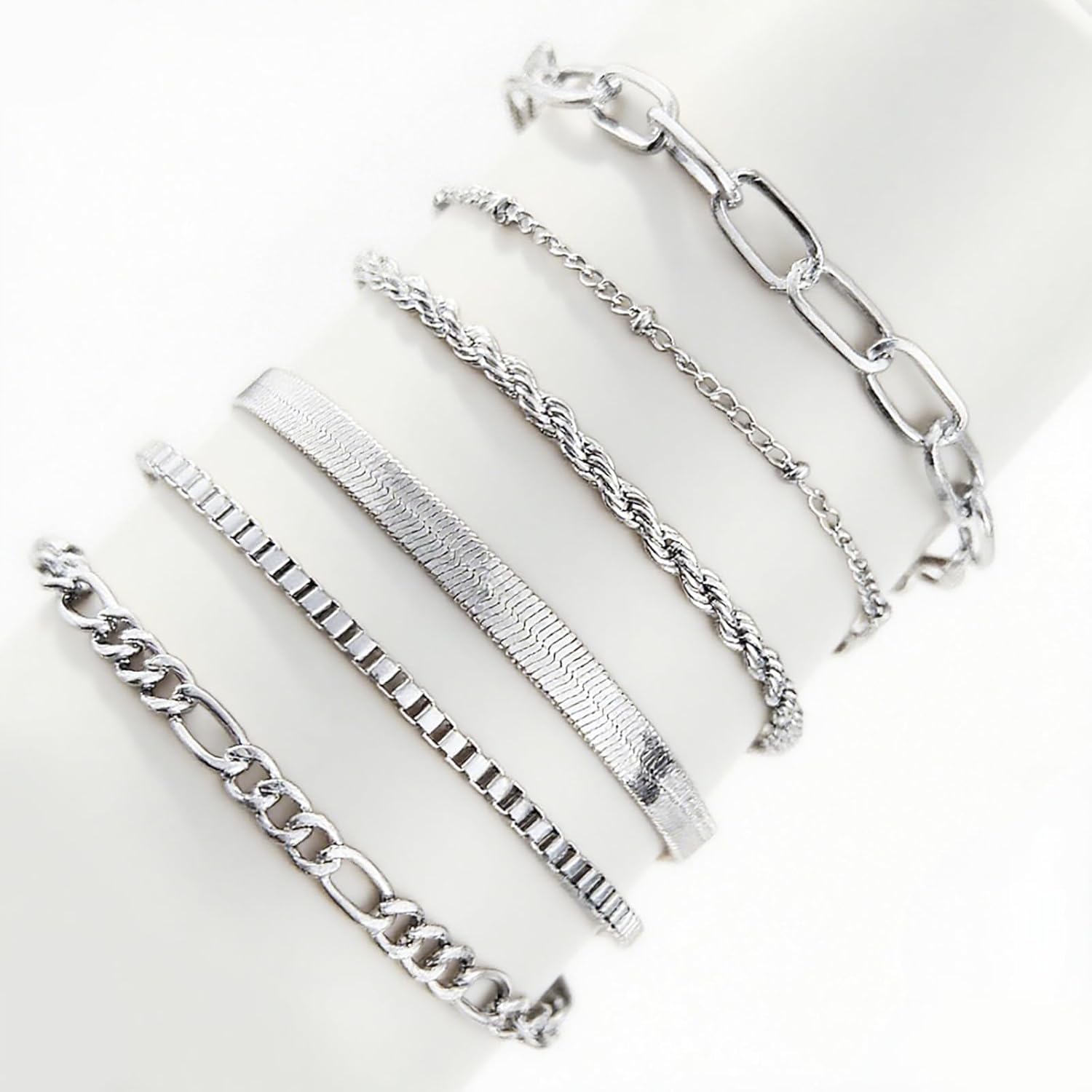 6 PCS Gold Ankle Bracelets for Women, Gold Jewelry Set Layered Anklet Plated Waterproof Filled Bracelet Cuban Link Chain Fashion Adjustable Size for Gift Daily - Image 4