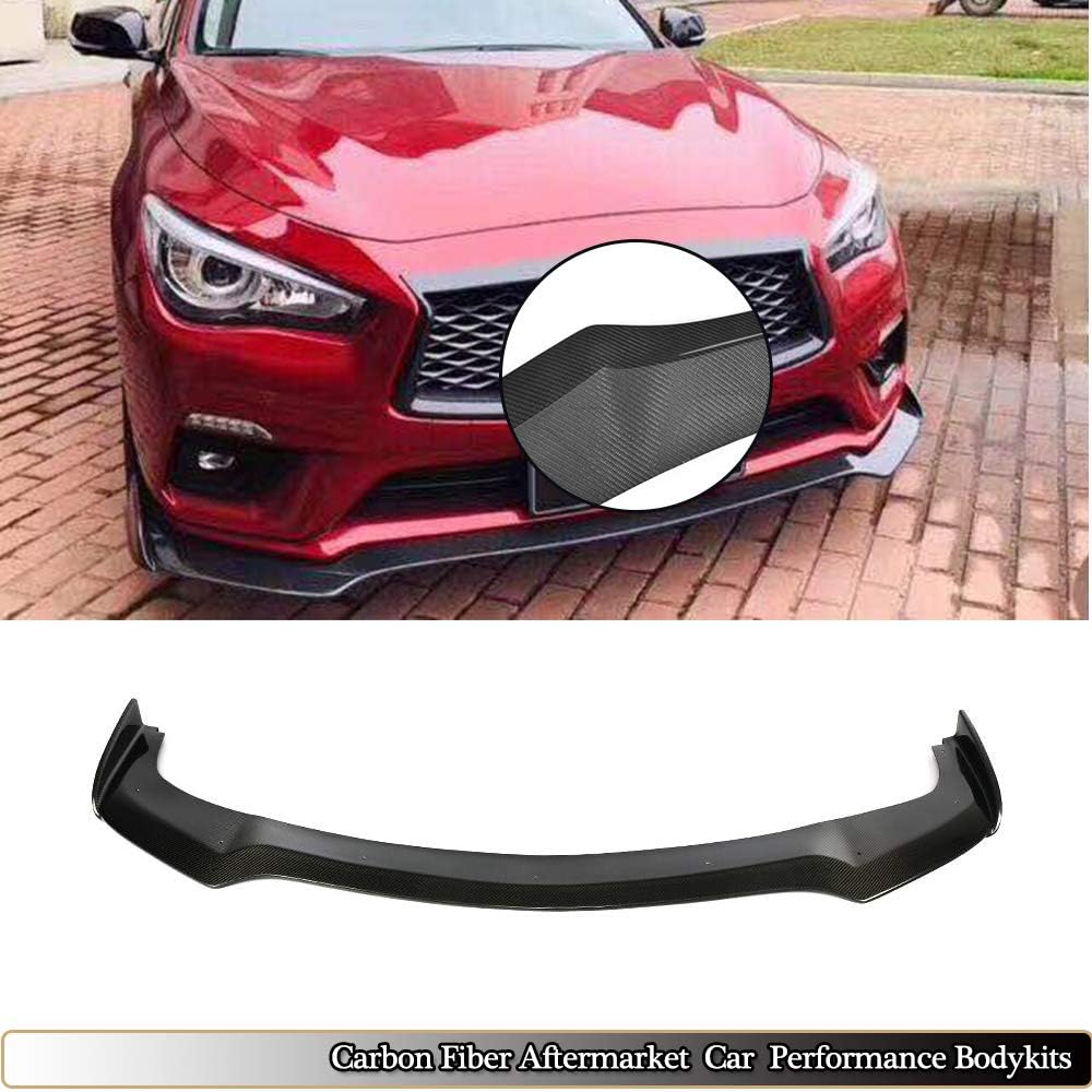Front Bumper Lip fits Infiniti Q50 Base Sedan 2018 2019 | Add-on Pure Carbon Fiber CF Chin Spoiler Splitter Protector