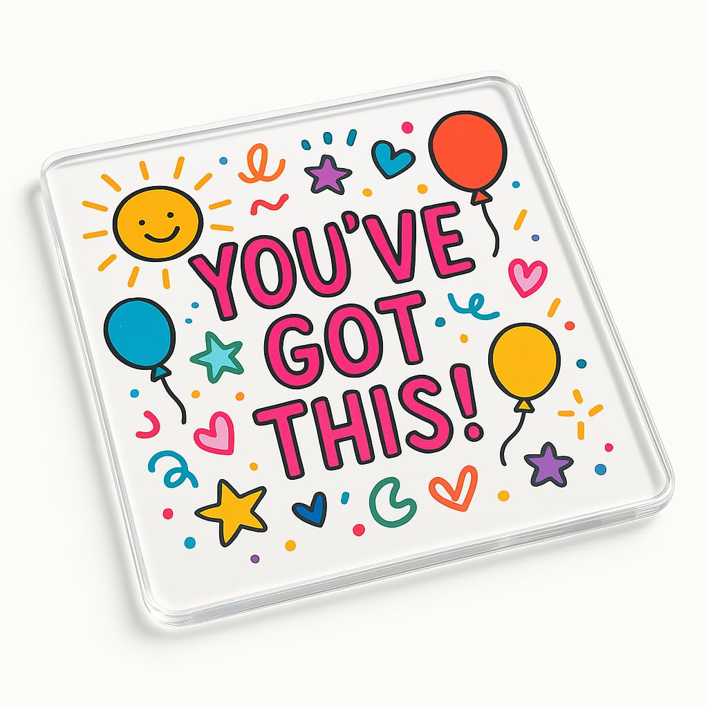 Bright Acrylic Coaster Gift - Motivational Doodle Design with Cheerful Illustrations for Unique Home Decor