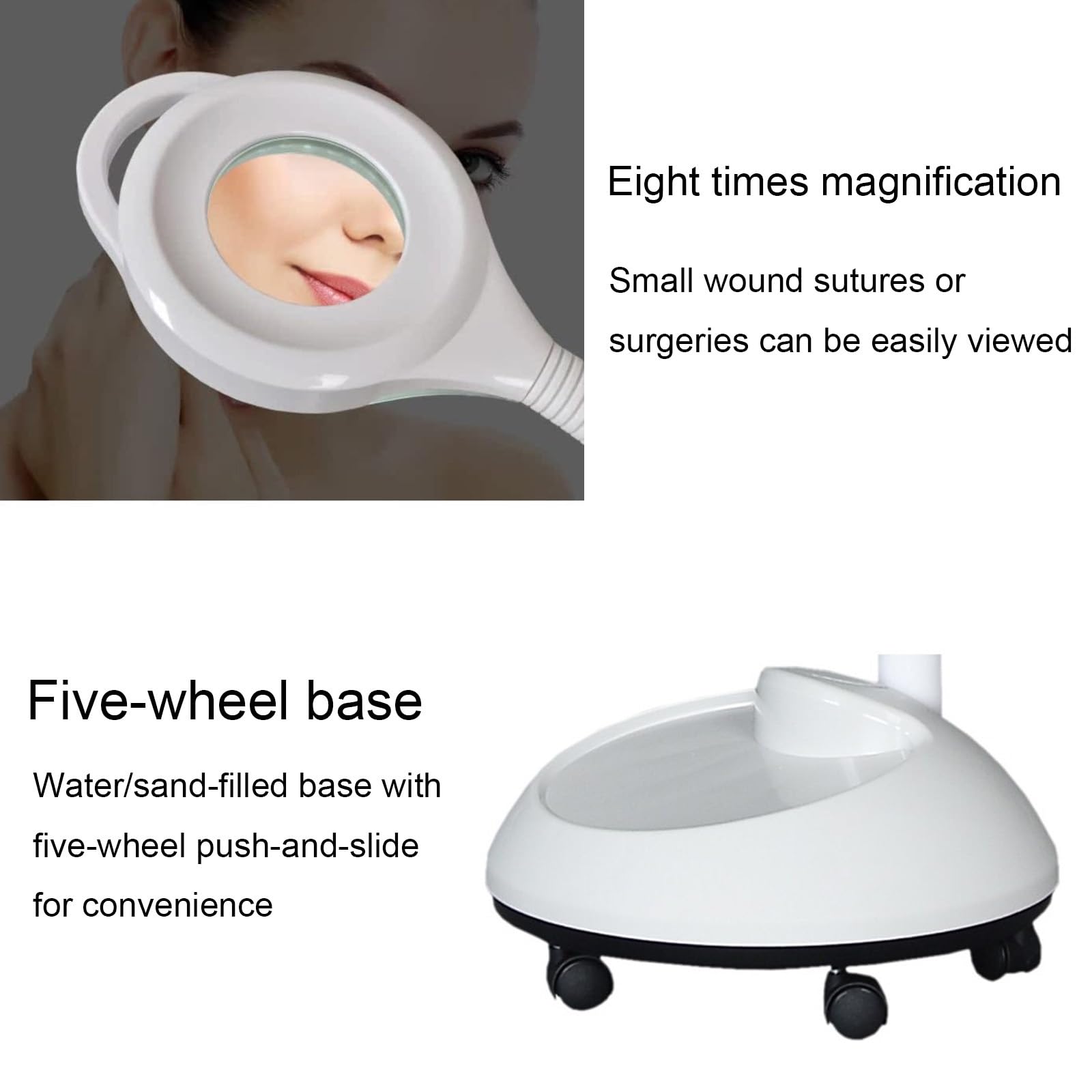 Lampada da Visita Medica, Lampada da Pavimento, Luce di Ispezione Mobile, Lampada Chirurgica a LED Altezza Regolabile, Ingrandimento Otto Volte