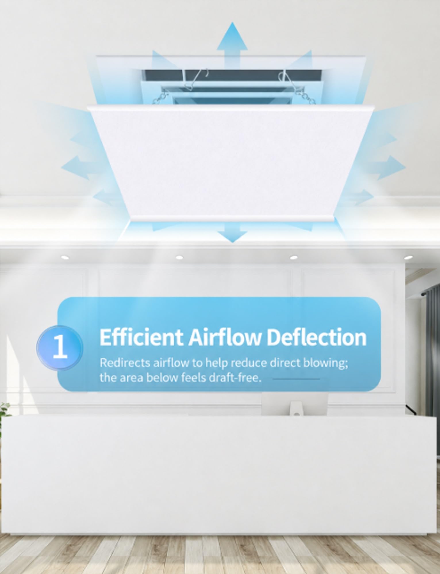Deflettore del flusso d'aria per climatizzatore, Deflettore aria AC quadrato in ABS, presa d'aria a soffitto appesa a catena 11,8-23,6 pollici | 23.6x23.6in