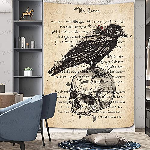 Feasrt The Raven Tapestry Edgar Allan Poe Poem Tapestry Gothic Skull Dictionary Tapestries Wall Hanging Background 60X80 Inches Living Room Bedroom Home Dorm Gtqqay1544 #TOP3