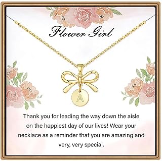 IEFLIFE Flower Girl Gifts - 14K Gold Plated Disc Initial Flower Girl Proposal Necklace Gifts for Girls from Bride, Bow Necklace Gift for Girls on Wedding Bridal Shower Party Jewelry
