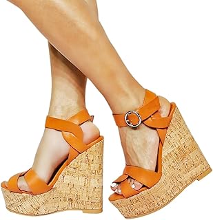 Tacones altos para mujer | Tallas grandes para mayor comodidad durante todo el día. Sandalias marrones versátiles con plataforma para el trabajo, la calle y eventos nupciales.,Naranja,44