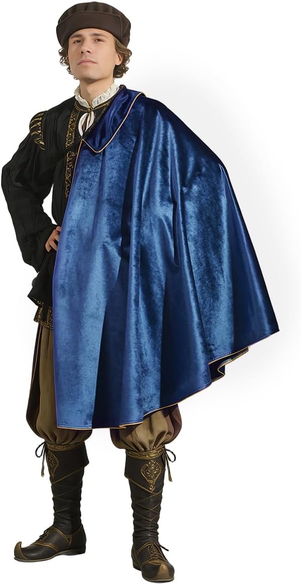 Medieval Shoulder Cape Renaissance Velvet Cloak Vintage Costume Viking Capelet for Halloween Ren Faire Cosplay
