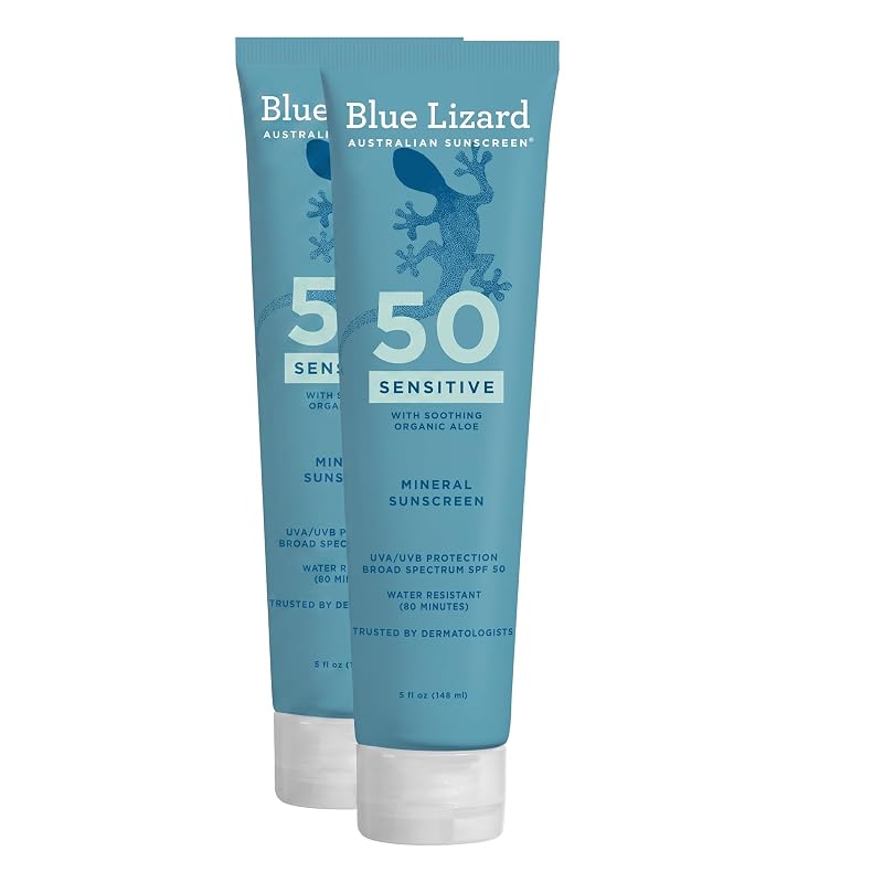 BLUE LIZARD Protetor solar mineral corporal com óxido de zinco, SPF 50+, sem fragrância, 150 mL, Pacote com 2